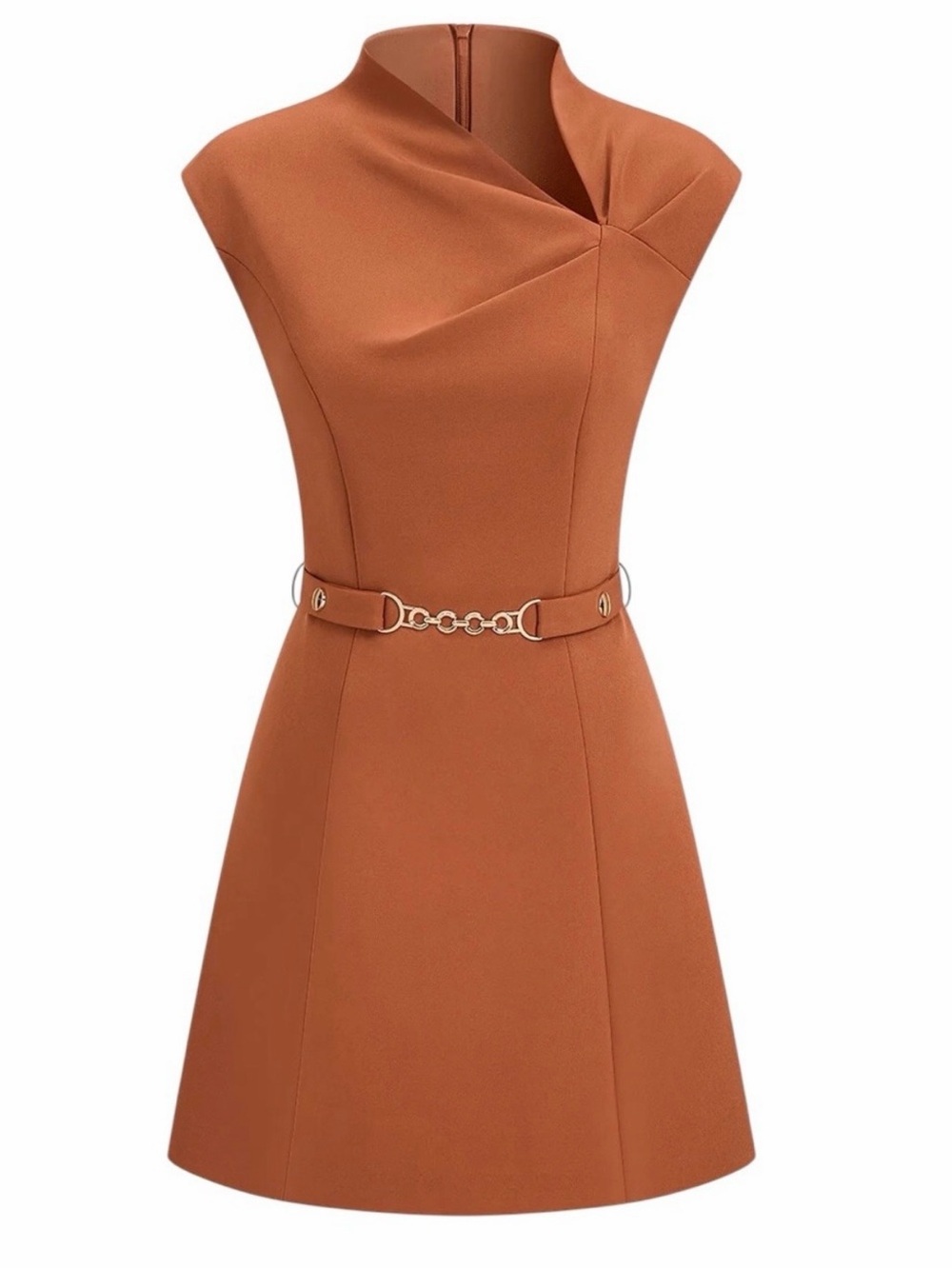 Commense Rust Orange Mini Dress Small NWT with Belt Sleeveless Tailored - Picture 1 of 9
